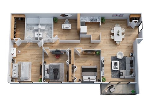 Floor plan for 3 beds, 2 baths, 1250 sqft